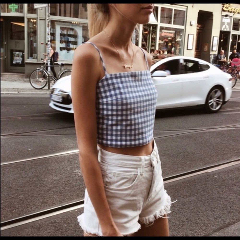 brandy gingham tie back top